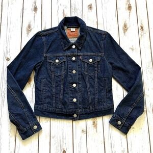 Levis Trucker Denim Jean Jacket Women S 4 6 Dark Blue Classic Long Sleeve Cotton